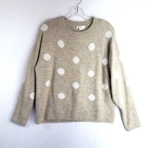 H&M Sweater Womens Medium Beige Polka Dot Knit Crew Neck Pullover Casual Comfy